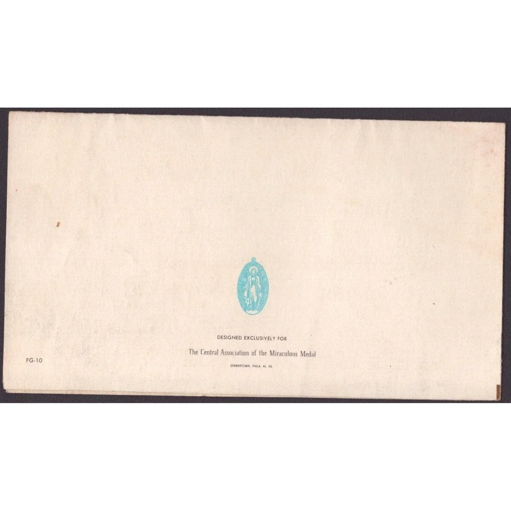 Vintage Religious Wedding Greeting Card Miraculous Medal Cross Bluebird FG-10